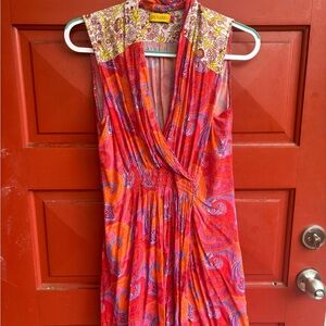 Max Studio Vibrant Paisley Maxi Dress in Red and Orange